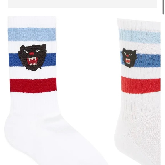 New Gucci puma patch striped blue red socks sz Medium - Picture 4 of 12